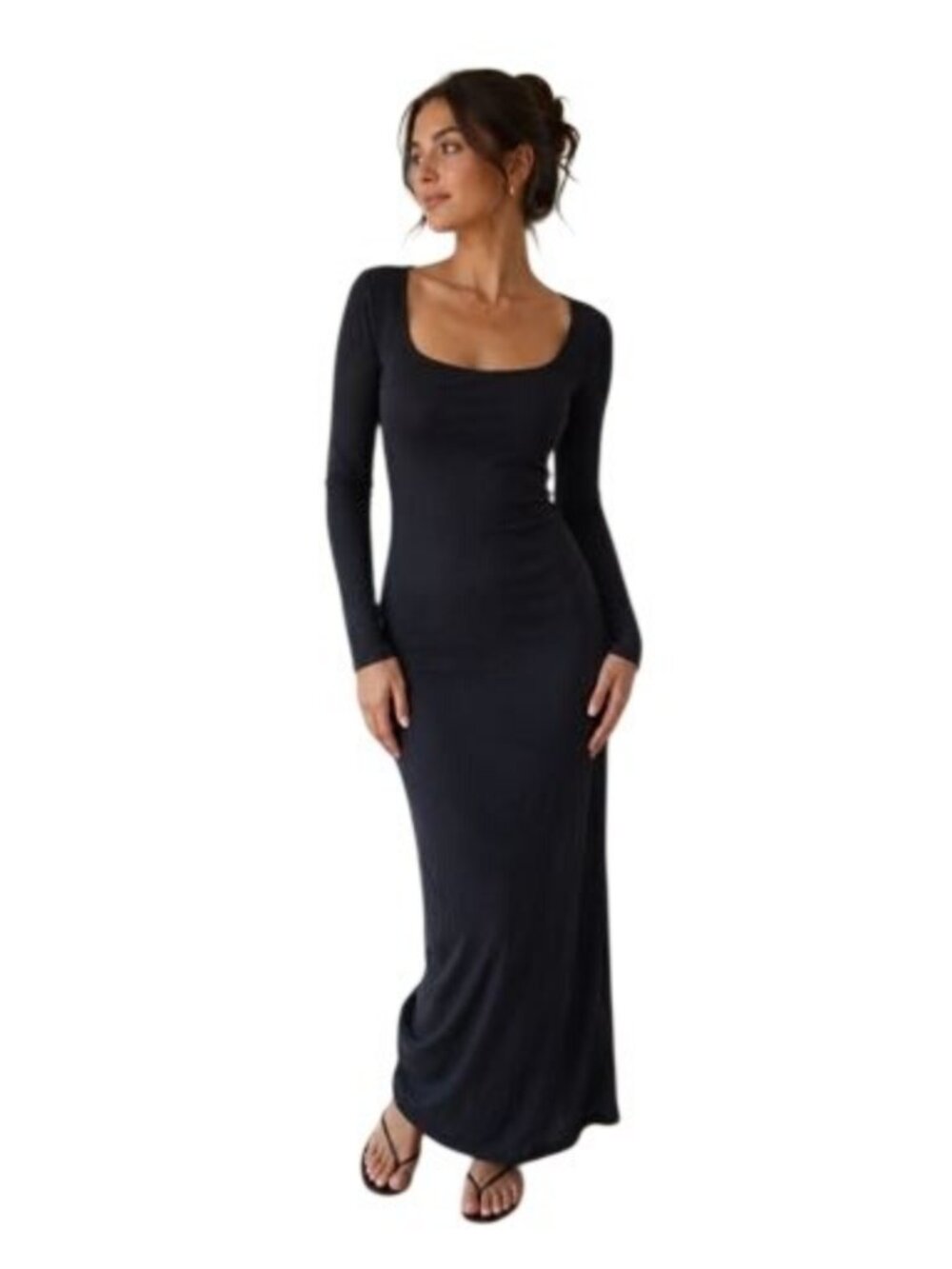 Popilush Womens Black Long Sleeve Maxi Dress 3XL Ribbed Knit Stretchy With pads